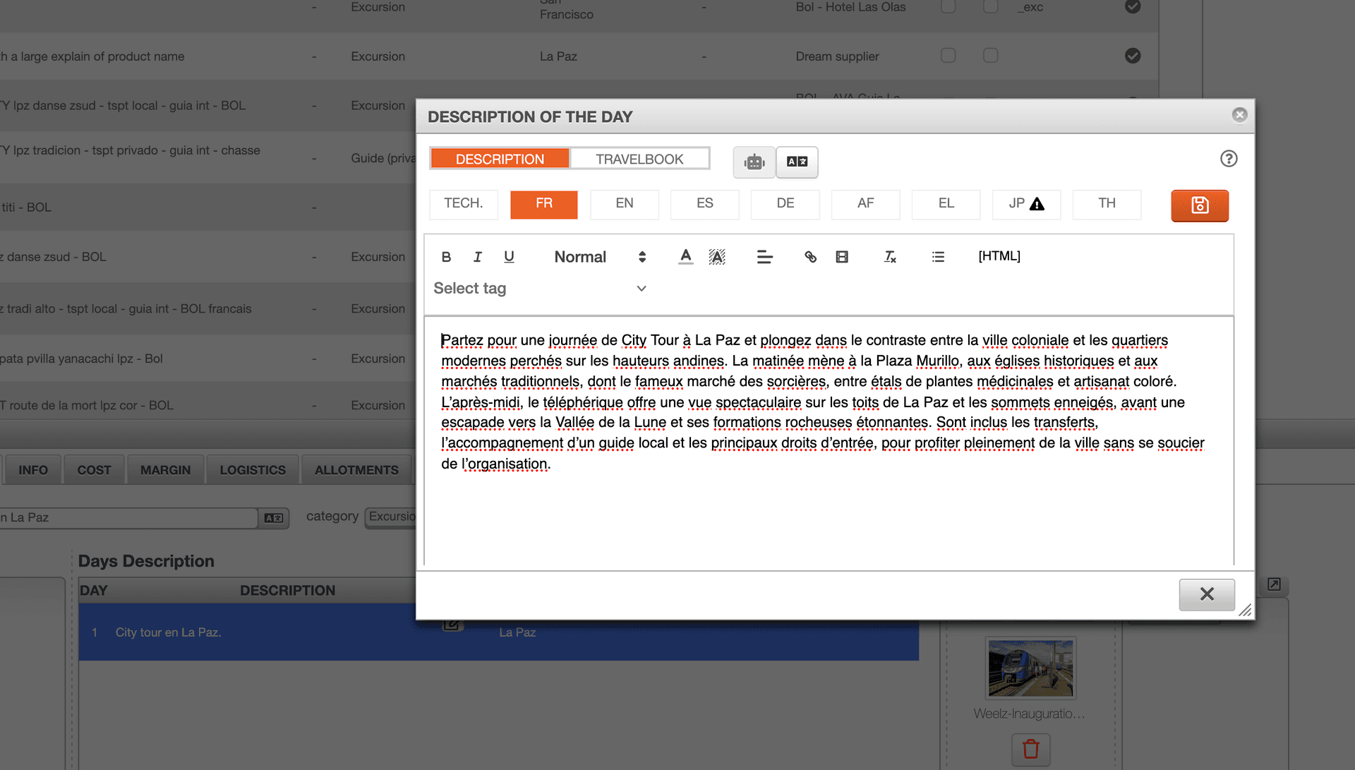Day description written by Raimundo in the TOOGO editor